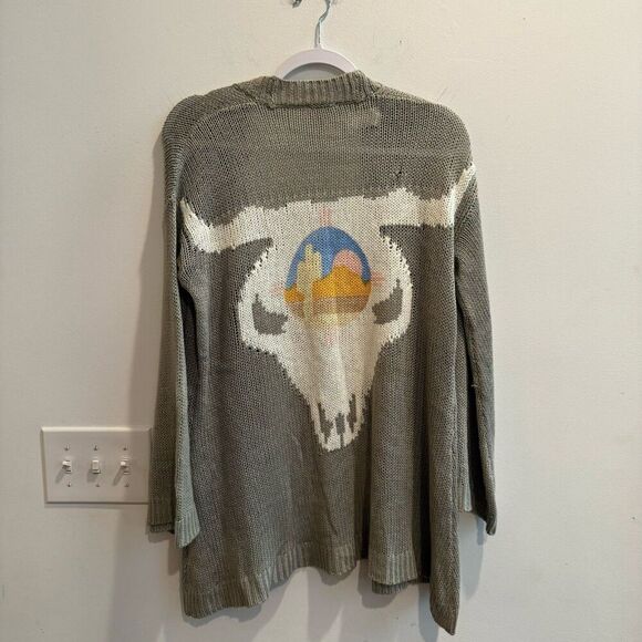Mumu Mellow Women Gray Cardigan Sweater XS Cable Knit Skull Western Boho Rodeo * - Picture 4 of 8